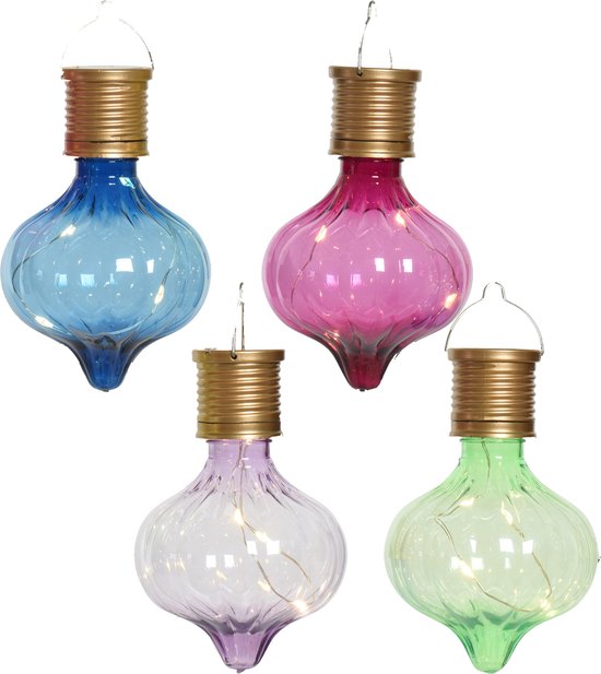 Lampe suspendue Solar boule/ampoule - lot de 4 luminaires - Marrakech - multi couleur - plastique - D8 x H12 cm