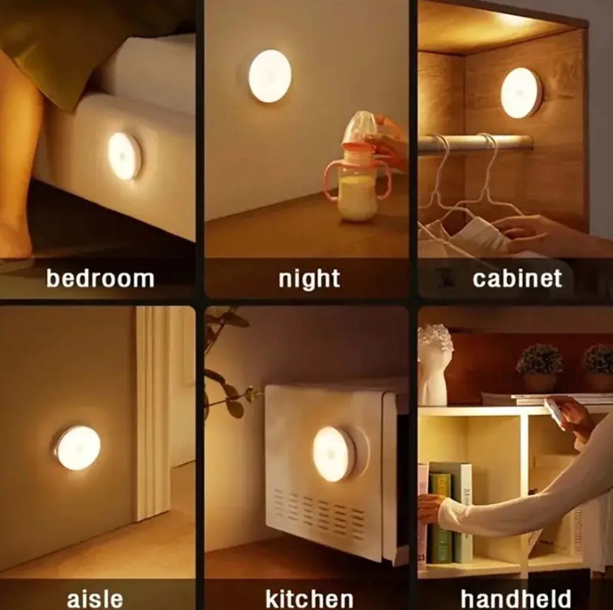 oplaadbaar nachtlamp met bewegingssensor -sensor- led - magnetisch -diameter 8.6cm - wit — cadeau in Wonen & Interieur - foto 5