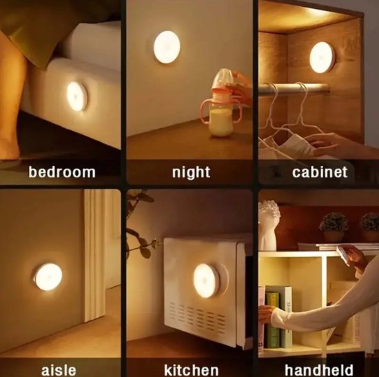 oplaadbaar nachtlamp met bewegingssensor -sensor- led - magnetisch -diameter 8.6cm - wit van Merkloos — afbeelding 5