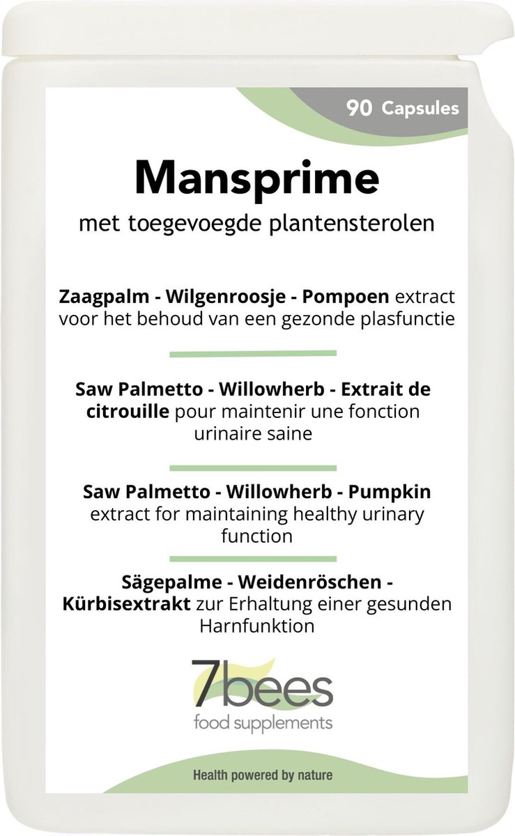 Goedkoopste 7Bees - Mansprime - 90 Vega-capsules - Prostaat & Urinewegen - Complete formule met Zaagpalm, Pompoen, Wilgenroosje, Zink, Curcuma, Lycopeen, Beta-sitosterol, Lijnzaad en Soja