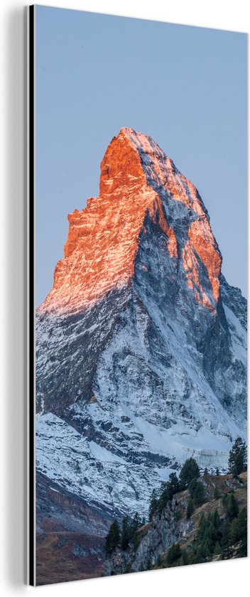 Wanddecoratie Metaal - Aluminium Schilderij Industrieel - De Matterhorn in Zwitserland bij zonsopkomst - 80x160 cm - Dibond - Foto op aluminium - Industriële muurdecoratie - Voor de woonkamer/slaapkamer