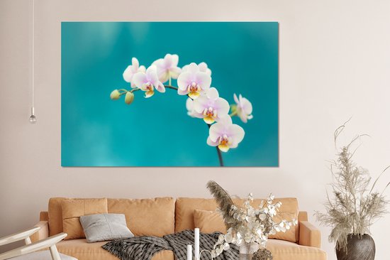 Wanddecoratie Metaal - Aluminium Schilderij Industrieel - Orchidee - Bloemen - Plant - Wit - Paars - 150x100 cm - Dibond - Foto op aluminium - Industriële muurdecoratie - Voor de woonkamer/slaapkamer