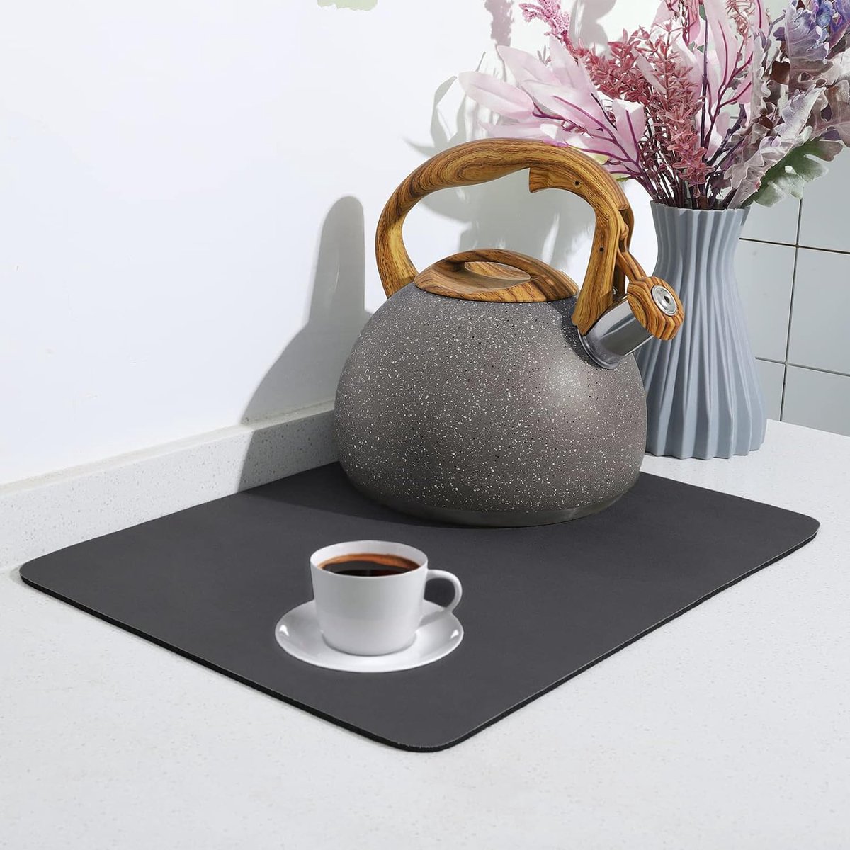 Afdruipmat Siliconen - Aanrechtmat - Superabsorbererend En Anti-slip - 1 Stuk - Voor Keuken En Koffiemachine Donkergrijs