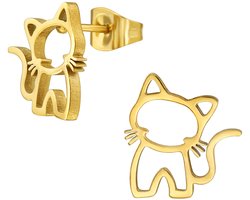 CS Joy - Kat poes oorbellen - chirurgisch staal - 11 x 11.9 mm - ip/pvd gold plated