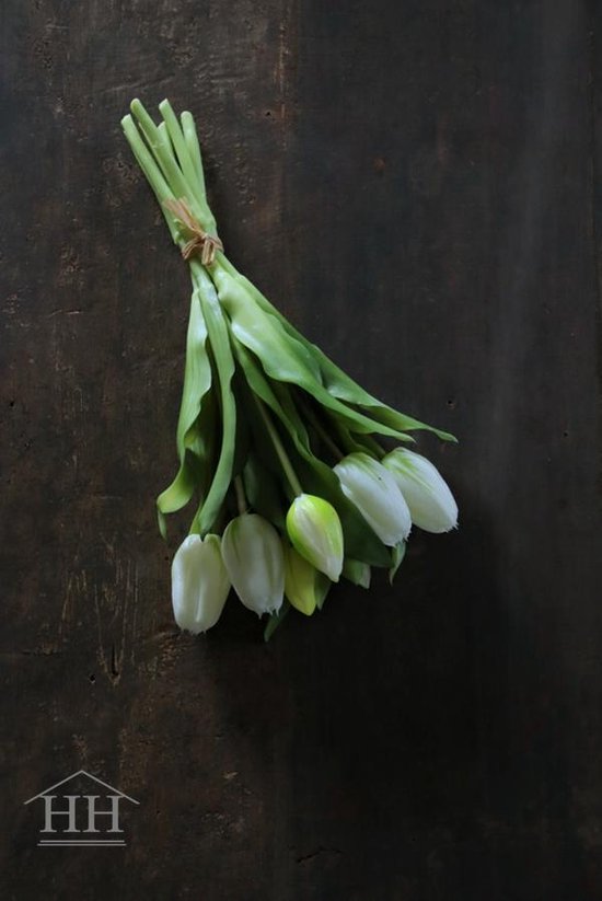 Kunst tulpen wit 30 cm - 7 stelen - kunststof tulpen - bosje tulpen - nep tulpen - kunstboeket - kunstbloemen