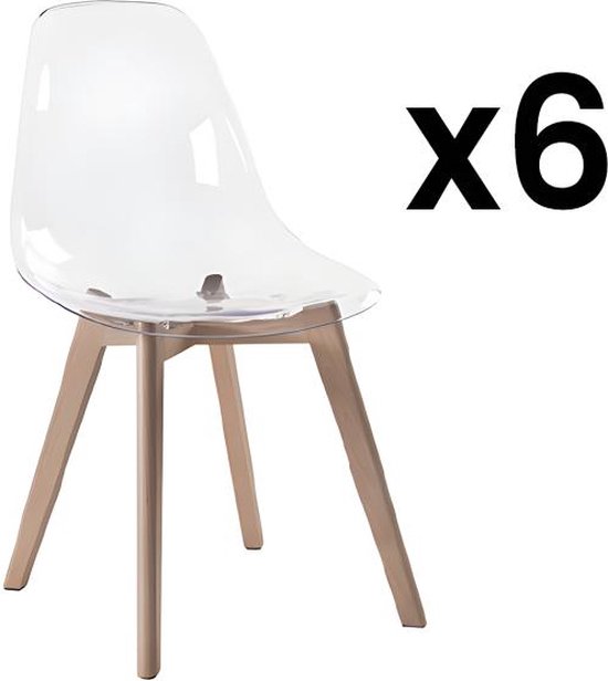 Set van 6 stoelen AUDRA - Polycarbonaat en beuk - Transparant L 47 cm x H 85 cm x D 52 cm