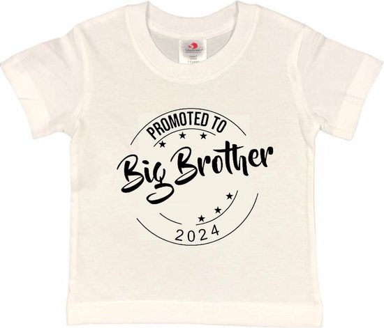 Shirt Aankondiging zwangerschap Promoted to Big Brother 2024 | korte mouw | Wit/zwart | maat 110/116 zwangerschap aankondiging bekendmaking Baby big bro brother