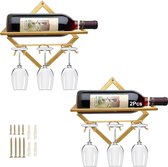 Metalen wandgemonteerde wijnhouder, opvouwbare hangende wijnrekorganisator voor 2 flessen sterke drank, flessenrek, wijnflessenrek voor thuis keuken bar wanddecoratie