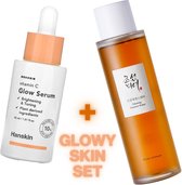 GLOWY Korean Skincare Set: Beauty of Joseon Ginseng Essence Water + Hanskin Glow Serum - Niacinamide - Vitamine C - Vitamin B12 - Reduces Dark Spots - Ascorbic Acid 10 - K-Beauty Hydrating Skin Set for Dry, Sensitve, Acne-Prone, Irritated Facial Skin