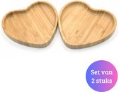 Janse® Serveerschaal hart set van 2 - Bamboe Serveerbord - Houten schaaltje - Onderzetter - Moederdag - Cadeau tip - Dienblad - Borrelplank - Houten hart - Interieur - Kaarsen plateau