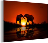 Couple d'éléphants au coucher du soleil Aluminium 120x80 cm - Tirage photo sur aluminium (décoration murale en métal)
