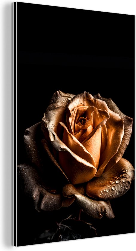 Décoration murale Métal - Peinture Aluminium Industriel - Rose - Or - Fleurs - Botanique Zwart - 40x60 cm - Dibond - Photo sur aluminium - Décoration murale industrielle - Pour le salon/chambre