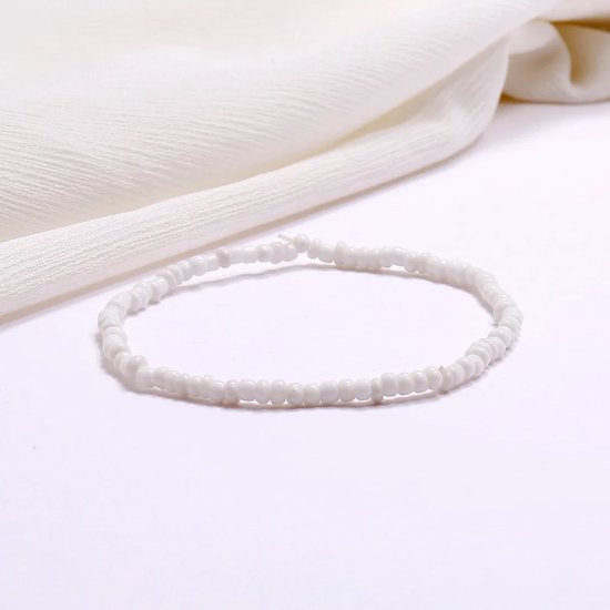 Leerella Schitterende Kralen Enkelband Wit - Perfect Cadeau voor Verjaardagen, Valentijnsdag, Moederdag & Meer! Kies uit 17 Prachtige Kleur Opties!" 21cm