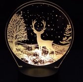 Nachtlamp 'Rendier in sneeuw' - Kerstdecoratie - LED lamp - 3D Illusion - 7 kleuren en 4 effecten
