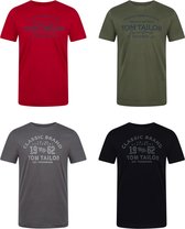 Tom Tailor Heren T-Shirt O-Neck 4 Pack regular fit Veelkleurig XXXL Ronde Hals Volwassenen Opdruk Print Shirts