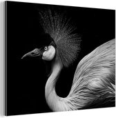 Aluminium schilderij 80x60 cm - Wanddecoratie metaal - Kraanvogel - Zwart - Wit - Vogel - Dieren - Metalen muurdecoratie woonkamer - Decoratie industrieel - Foto op dibond - Industriële accessoires slaapkamer