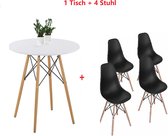 Set tafel en stoelen -Scandinavische 5-delige eetkamerset-elke set bestaat uit een witte tafel en 4 zwart stoelen- Geschikt voor in de woonkamer, eetkamer, speelkamer en tuin- Wit en Zwart .