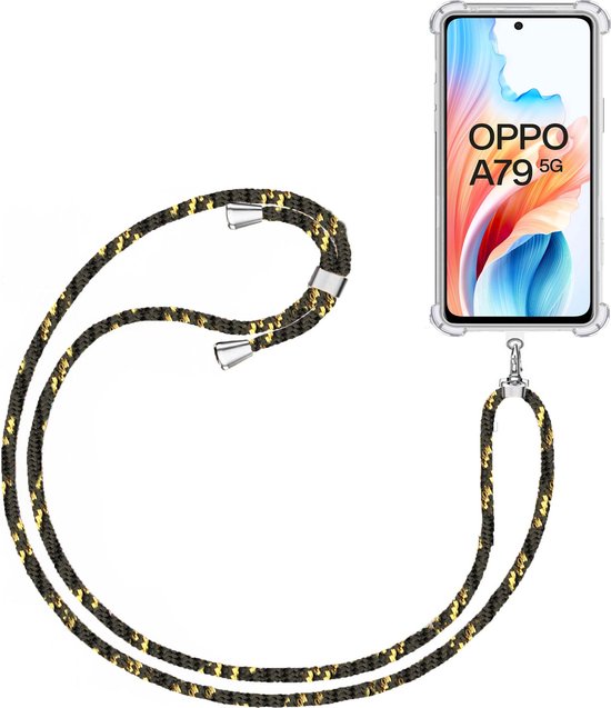 Cordon téléphonique + Étui Adapté pour OPPO A79 5G - Longueur Ajustable - Chaîne téléphonique - Étui Antichoc - Zwart Or