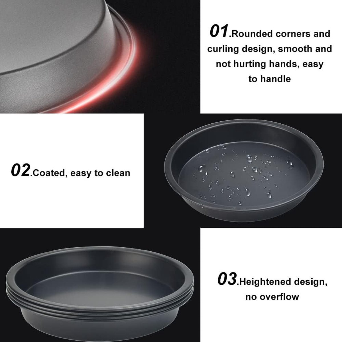 4 stuks taartvorm rond diameter 15 cm pizzaplaat koolstofstaal taartvorm anti-aanbaklaag taartplaat ronde bakplaat quiche bakvorm voor pizza cheesecake taart flambée