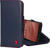 TORRO Case Compatibel met iPhone 15 - Premium lederen portemonneehoes met standaard en kaartsleuven (Marineblauw)