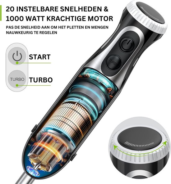 Handmixer - Keukenmixer Met Mengkom - 1000 Watt - Snelheid Regelbaar Met Draaiknop - Met Maatbeker En Garde van Roziaplus — afbeelding 3