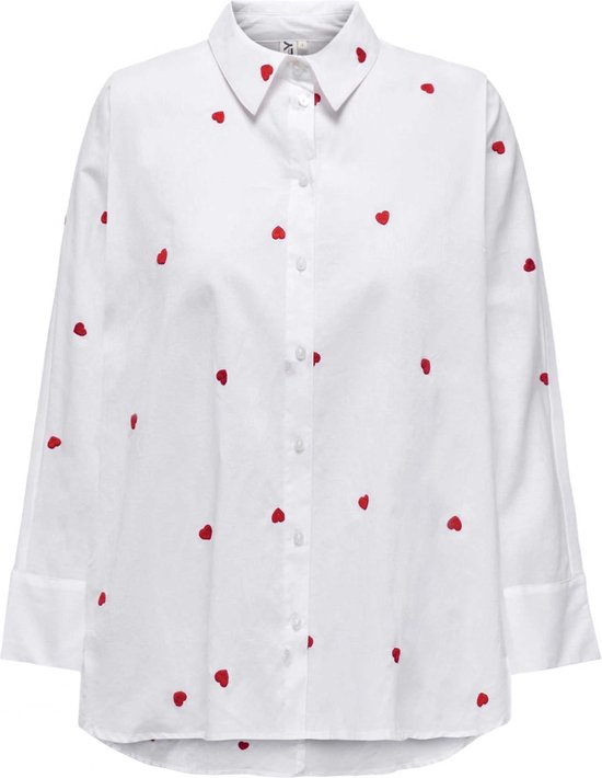 Only Blouse Onlnew Lina Grace Ls Emb Shirt Noos 15283743 Bright White/heart Dames Maat - L