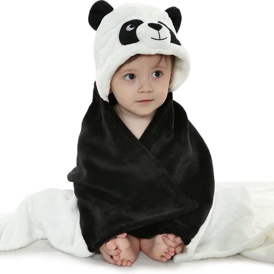 Foto: Boefieboef panda 2 in 1 fleece badcape wikkeldeken voor baby s peuters met dierencapuchon warm zacht comfortabel ideaal als kraamcadeau