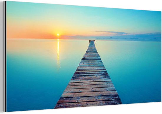 Décoration murale Métal - Peinture Aluminium Industrielle - Mer - Coucher de soleil - Jetée - 160x80 cm - Dibond - Photo sur aluminium - Décoration murale industrielle - Pour le salon / chambre