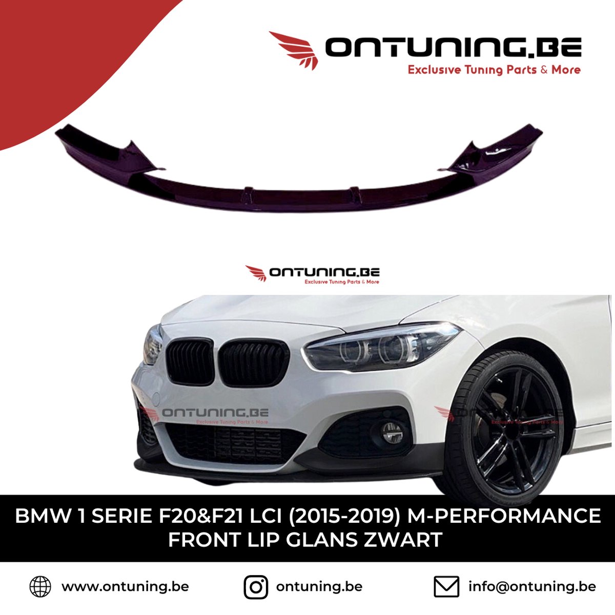 BMW 1 Serie F20&F21 LCI (2015-2019) M-Style Look Front Lip Glans Zwart