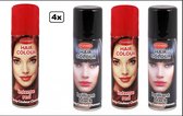 4x Haarspray rood/zwart 125 ml - Word bezorgd in doos ivm beschadeging - Festival thema feest carnaval haar kleurspray party