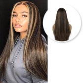 SassyGoods® Luxe Pruik Bruin Lace Wig met Highlights - Pruiken Dames Lang Haar - Haarwerk - Bruine Pruik - 65 cm