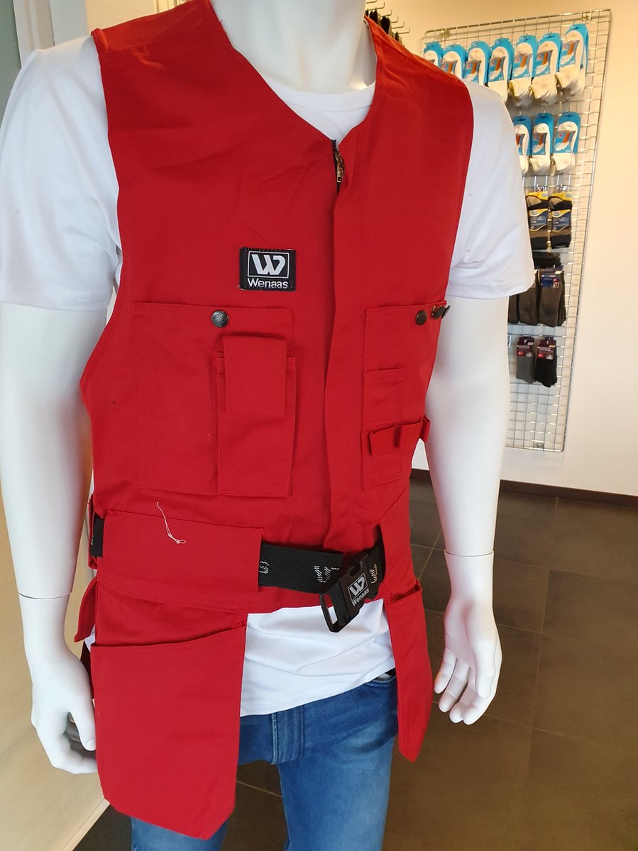 Wenaas - Professioneel Gereedschapsvest | Werkvest | Toolvest - Polykatoen 245g/m2 - Rood maat M