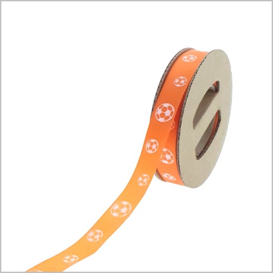 Voetbal lint -decoratie lint - 15mm x 25 meter - satijn lint - oranje