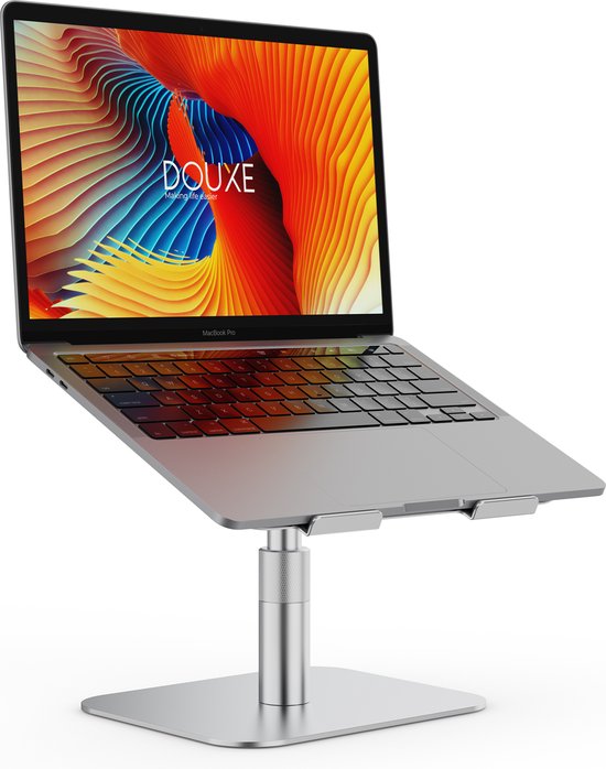 Foto: Laptop standaard laptopstandaard voor 10 t m 17 inch ergonomisch laptophouder hoogte en kijkhoek verstelbaar 360 graden roteren zilver douxe lp3