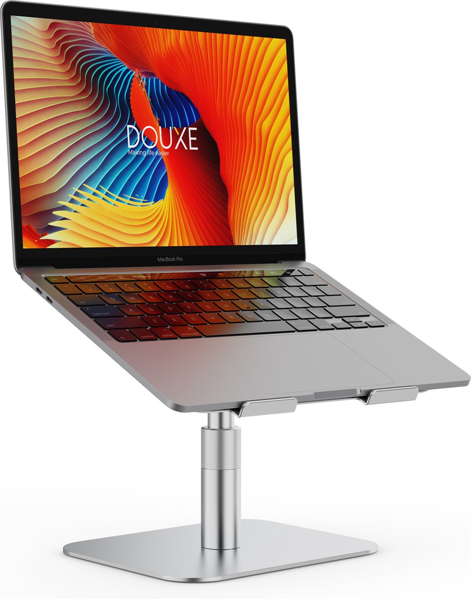 Laptop standaard – Laptopstandaard voor 10 –t/m 17 Inch – Ergonomisch Laptophouder – Hoogte en Kijkhoek Verstelbaar – 360 Graden Roteren – Zilver – Douxe LP3