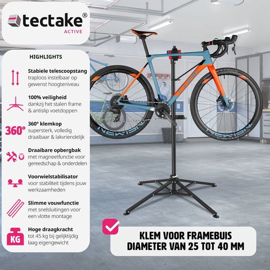 tectake® - Fiets montage standaard - montagestandaard e-bike - In hoogte verstelbaar - Montagestandaard voor Fietsen - Snelwisselsysteem - Fietsreparatiestandaard