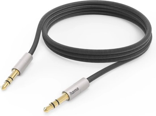 Hama Aux-kabel - 3,5mm jack - 3,5mm jack kabel - Aux aansluiting - Compatibel met standaard 3,5mm audio-aansluitingen - Aluminium behuizing - 2 meter - Zilver/zwart