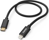 Hama Fabric USB-C naar Lightning kabel - Oplaadkabel geschikt voor iPhone / iPad - MFI gecertificeerd - 2.4A USB2.0 - 480Mbps - 150cm - Zwart
