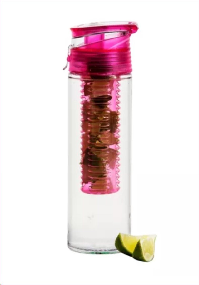 Sagaform Drink Fles Voor Fruit Met Vergrendelde Deksel, Roze BPA-vrij- waterfles- sportfles- yoga- Detox 750 ml