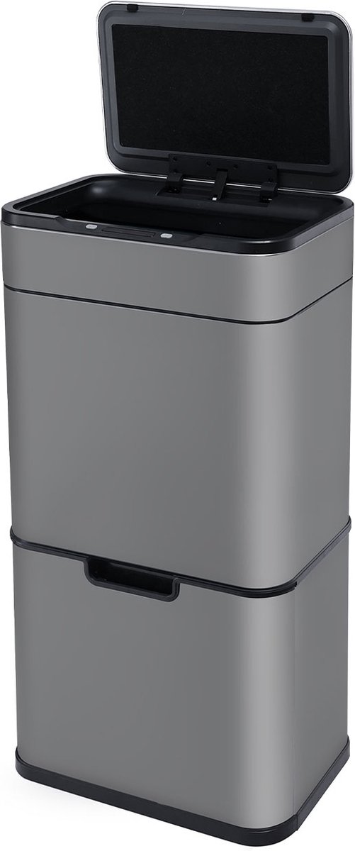 FlinQ Pure - Vuilnisbak - Afvalscheidingsprullenbak 60L - 3 Vakken - Zwart