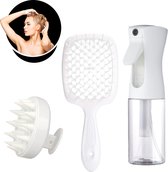 BeautyFit® - Scalp Massager Wit - Mist Spray Bottle - Anti Klit Haarborstel - 3-delig - Scalp Brush - Mist Sprayer Verstuiver - Fingerbrush - Hoofdhuid Massage - Head Massager - Kappersspuit