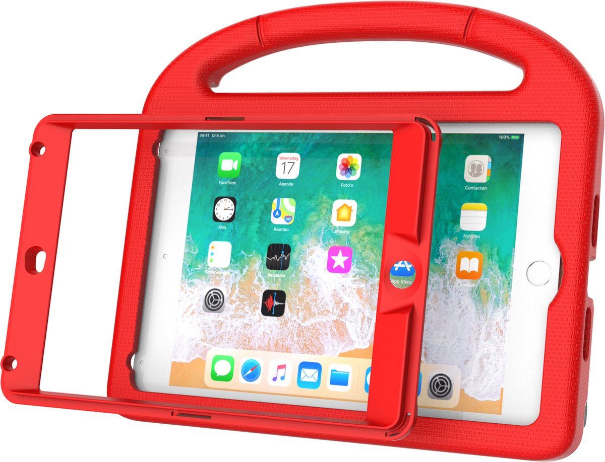 Tablet beschermhoes geschikt voor Apple iPad Mini 4 - Mini 5 – 7.9 inch - Kinderhoes – Kinderhoesje - Hoes - Hoesje voor Kinderen – Handvat en Standaard – Kindvriendelijke Cover | Rood