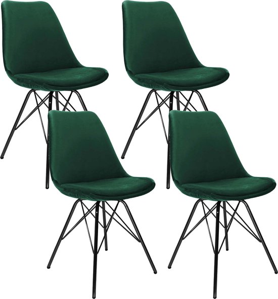 Chaise baquet Kick Velvet vert foncé - structure noire - lot de 4