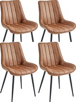 Colenis® - Verta Eetkamerstoel - Set Van 4 - Cognac - Microfiber Stof - Industrieel