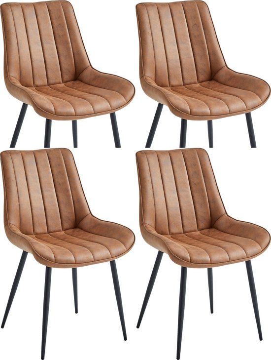 Colenis® - Verta Eetkamerstoel - Set Van 4 - Cognac - Microfiber Stof - Industrieel