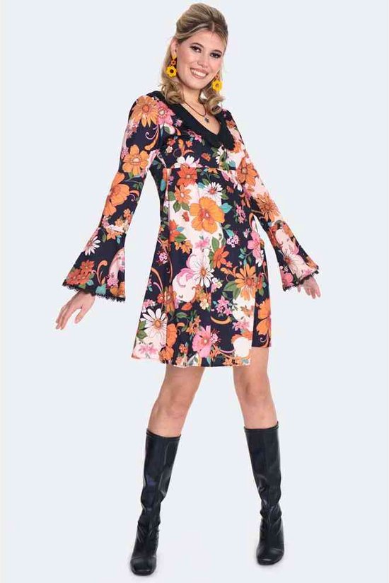 Voodoo Vixen - 60s Floral Flare Sleeve Flare jurk - M - Multicolours