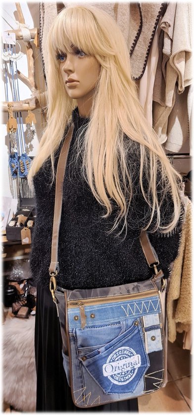 Sac - Denim- Toile - Cuir- jeans recyclés - femme - homme - Rétro - Vintage - Streetwear - 25 x 27 x 8 cm - Sunsa