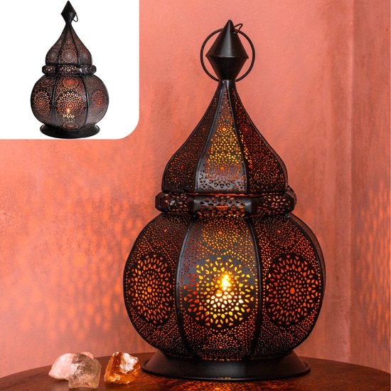Gadgy Oosterse Lantaarn - Marokkaanse Lantaarn Windlicht - Decoratie voor binnen - Tafellamp - Waxinelichthouders Woonkamer - Theelichthouder Cadeau - Metaal 36CM - Ramadan Decoratie