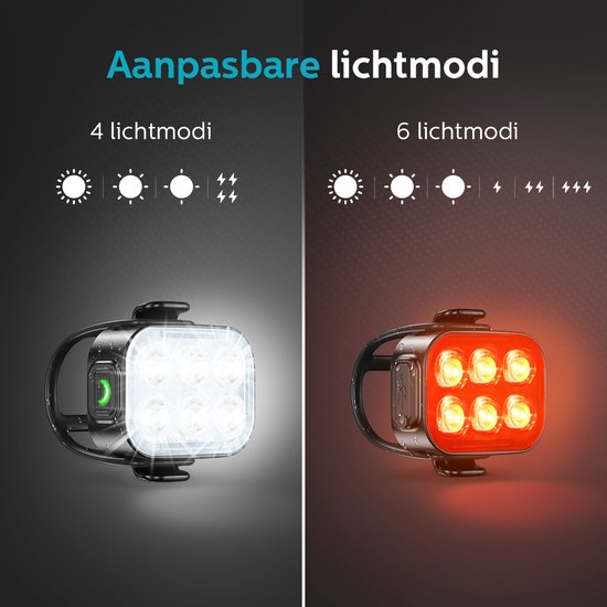 Inlustro LED Fietslamp Set - Voorlicht / Achterlicht - Fietslampjes Rood en Wit - Fietslicht Koplamp - Waterdicht / USB Oplaadbaar van Merkloos — afbeelding 5