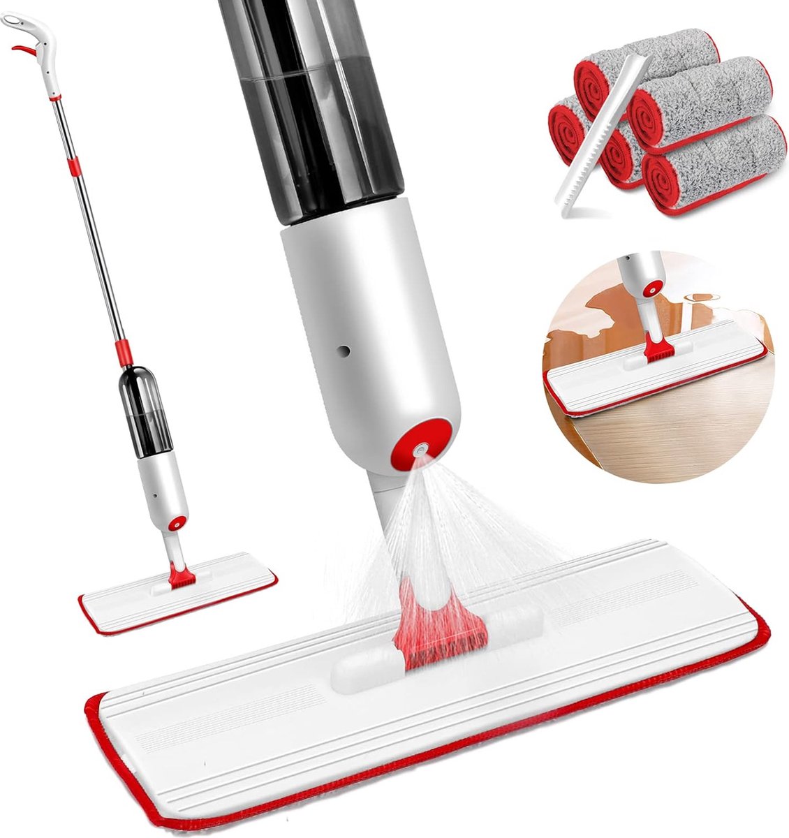 Goedkoopste raamwisser met sproeifunctie, sproeiwisser vloerwisser met 500 ml watertank, microvezel spray mop mop mop voor laminaat, parket, tegels - verzenden 5 moppads en 1 schraper